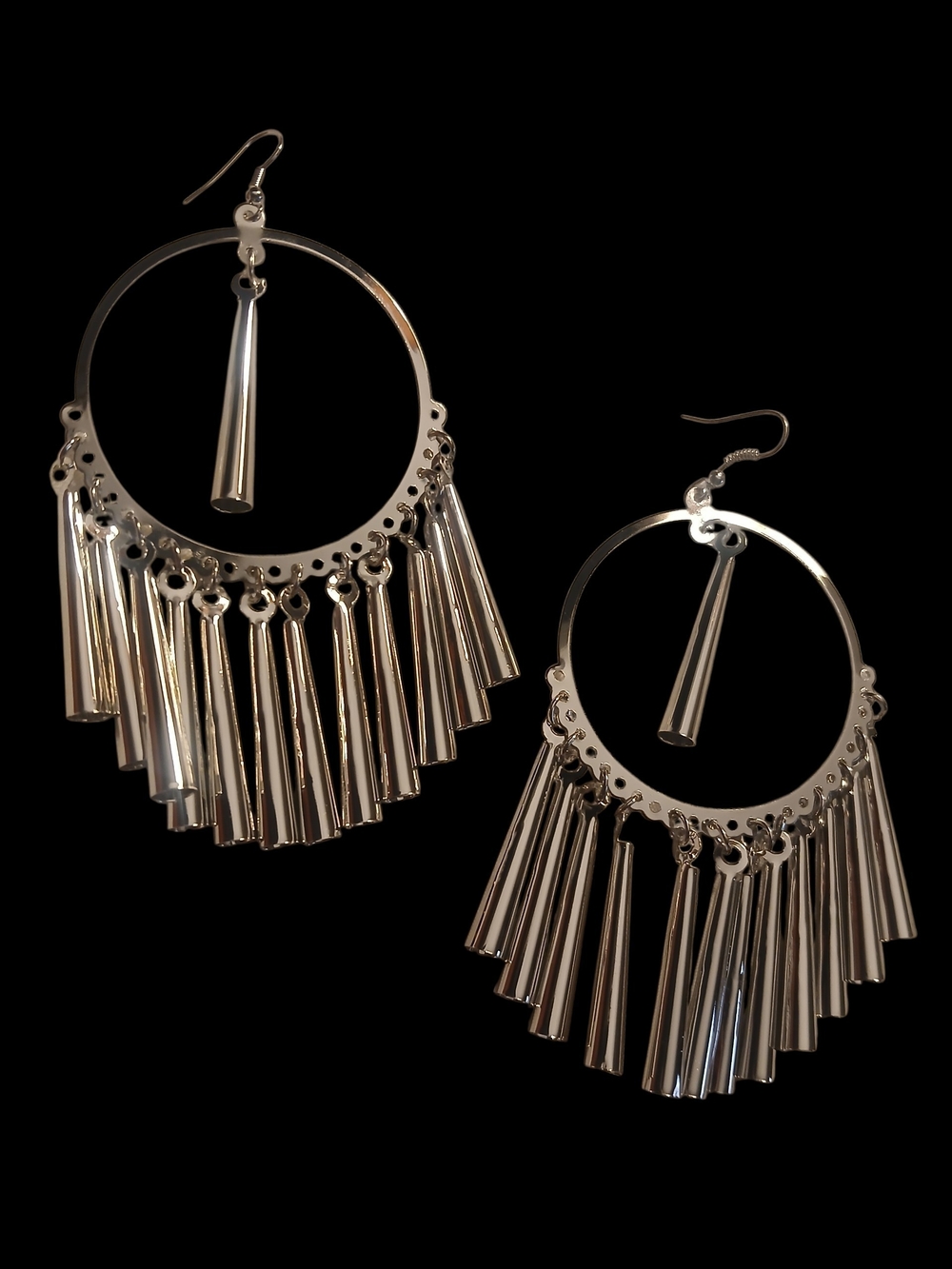 Silver Fringe Hoop Drop Earrings - Women Jewelry